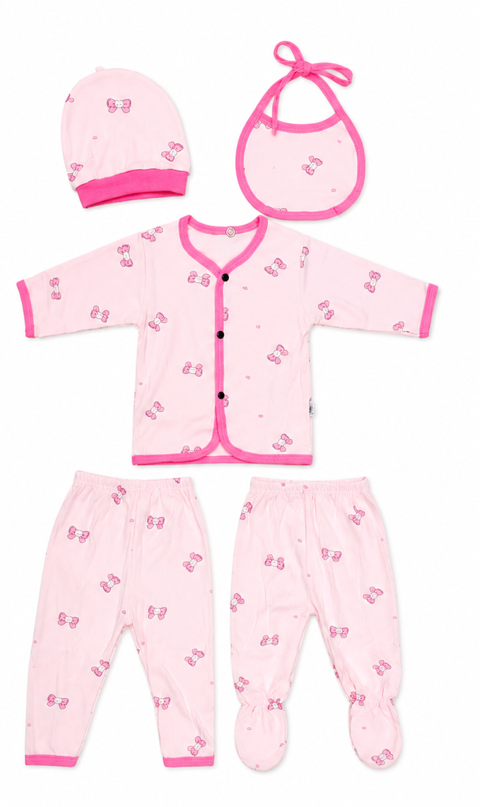 Soft Cotton Baby Girl 5-Piece Clothing Set with Bow Print, Perfect Newborn Gift