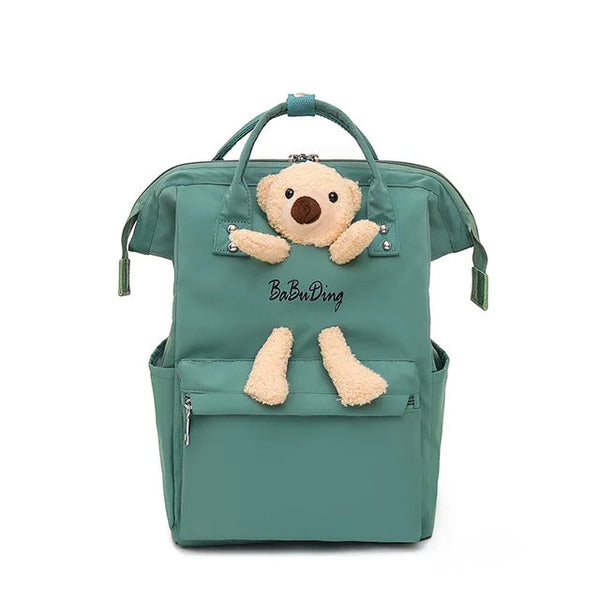 Premium Baby Diaper Backpack with Cute Teddy Design – Large Capacity (Green & Black)