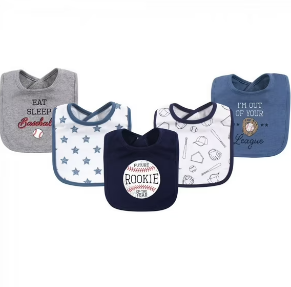 Baby Boy Baseball Bibs 5-Pack Set Future Rookie Of The Year Sports Feeding Essentials