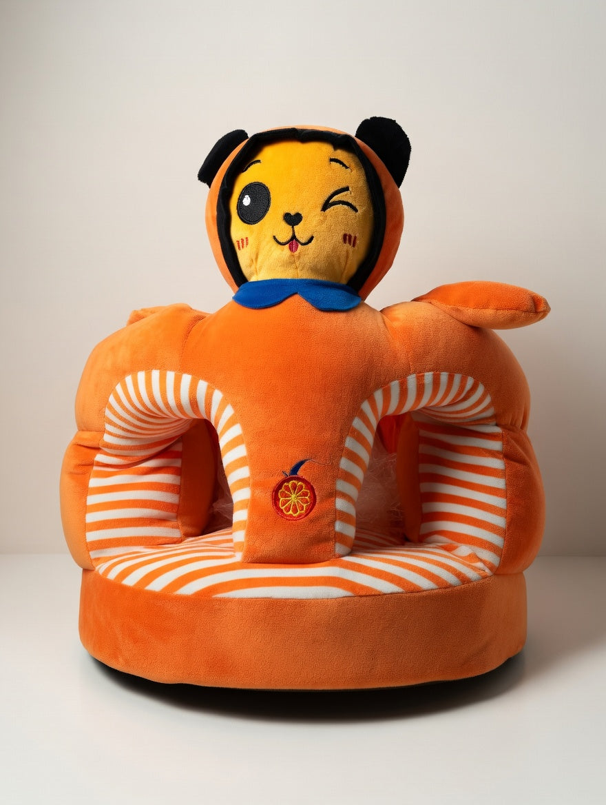 Adorable Orange Character Infant Support Seat – Plush Upright Baby Sitting Chair for Floor Play