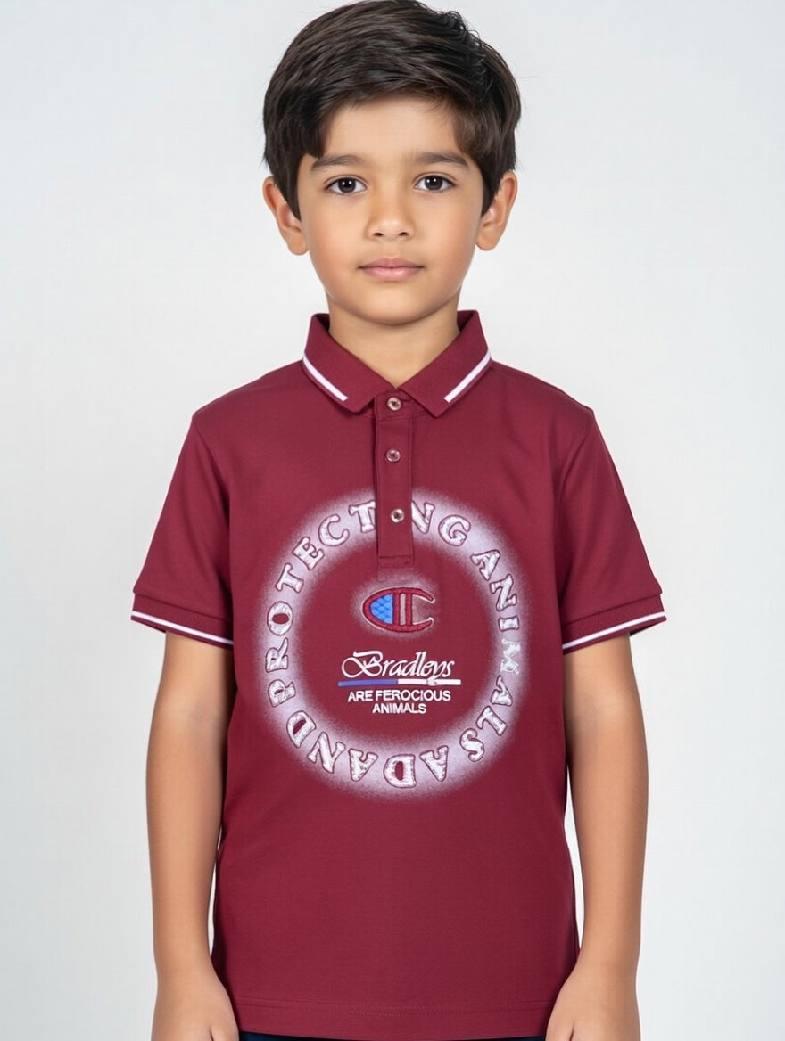 Protecting Animals Are Ferocious Animals Graphic Print Boys Premium Quality Cotton Polo Neck Shirt