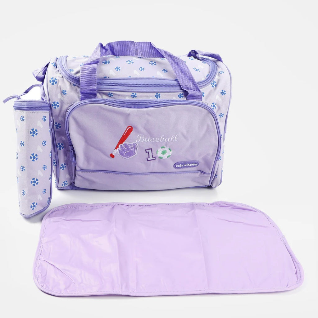 Baby Kingdom Lavender Diaper Bag Set: Spacious Baseball-Themed Organizer With Portable Changing Mat