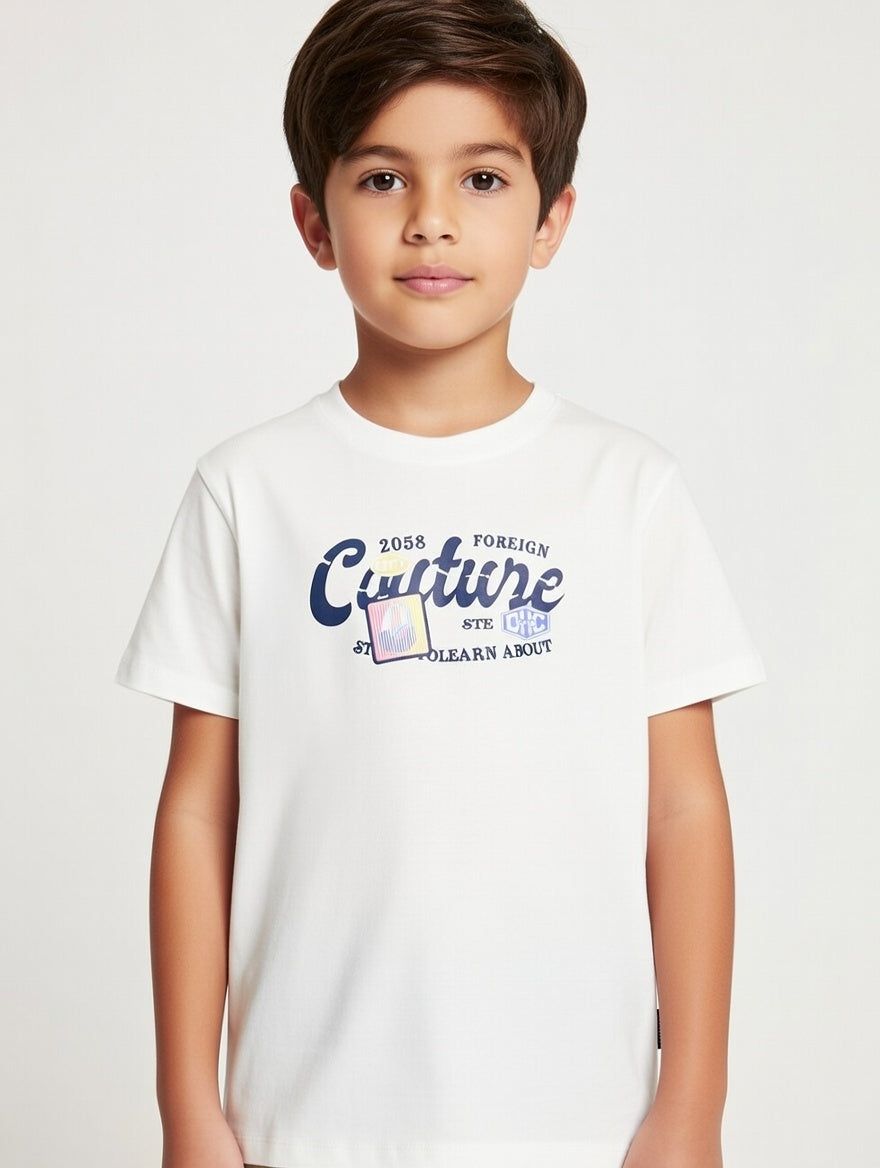 Boys Premium "Couture" Graphic Print Cotton Crew Neck Comfort Fit Short Sleeve Casual T-Shirt