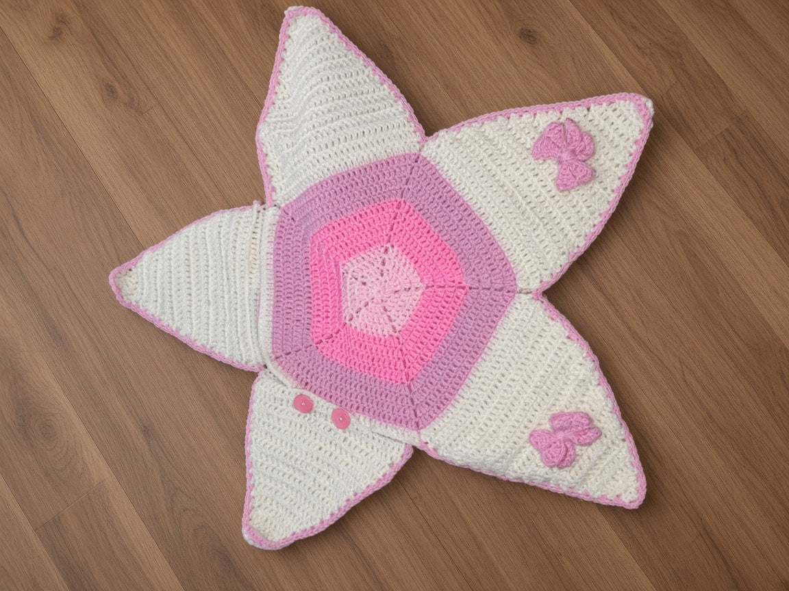 Handmade Crocheted Star Shaped Baby Sleeping Bag Swaddle Blanket With Bow Appliques