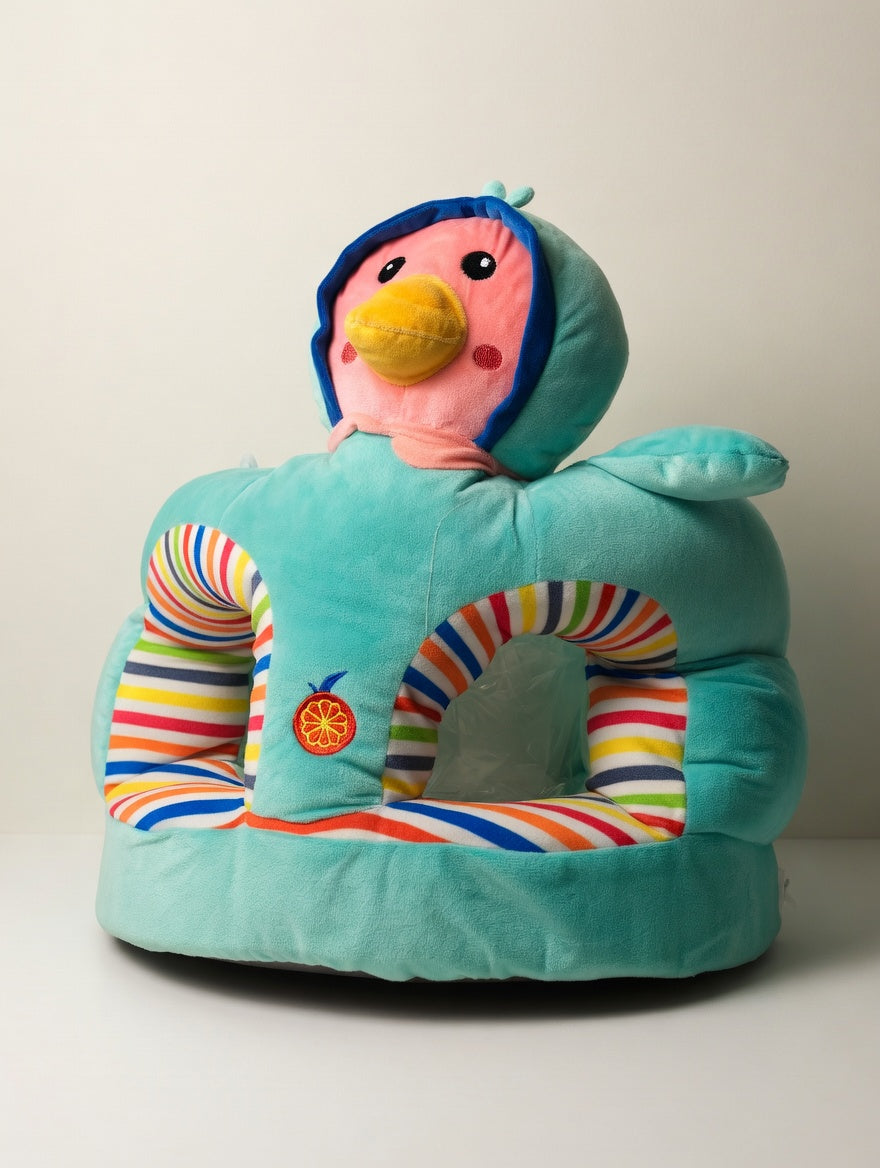 Adorable Turquoise Duck Plush Baby Floor Seat with Rainbow Stripes for Infants