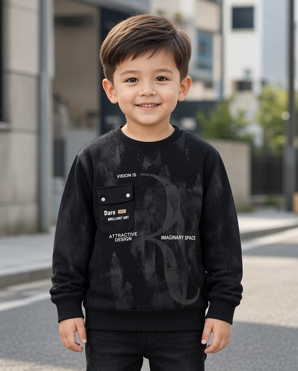 Stylish Kids Graphic Printed Sweatshirt With Chest Pocket Winter Wear