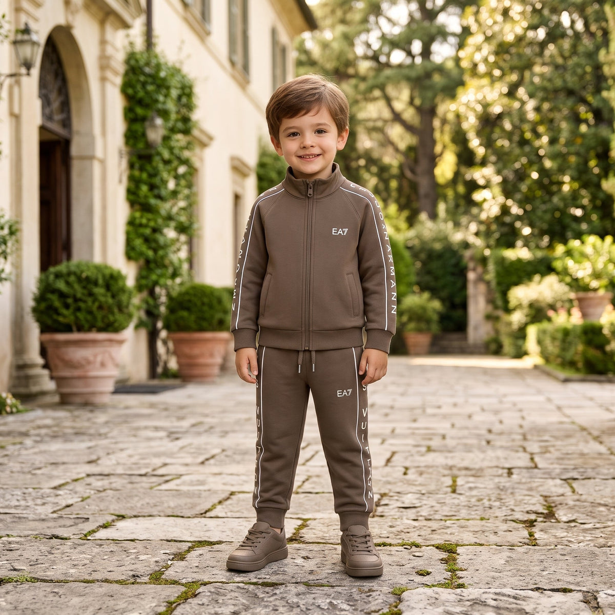 Kids Active Tracksuit Set With Zip Jacket And Logo Taped Joggers