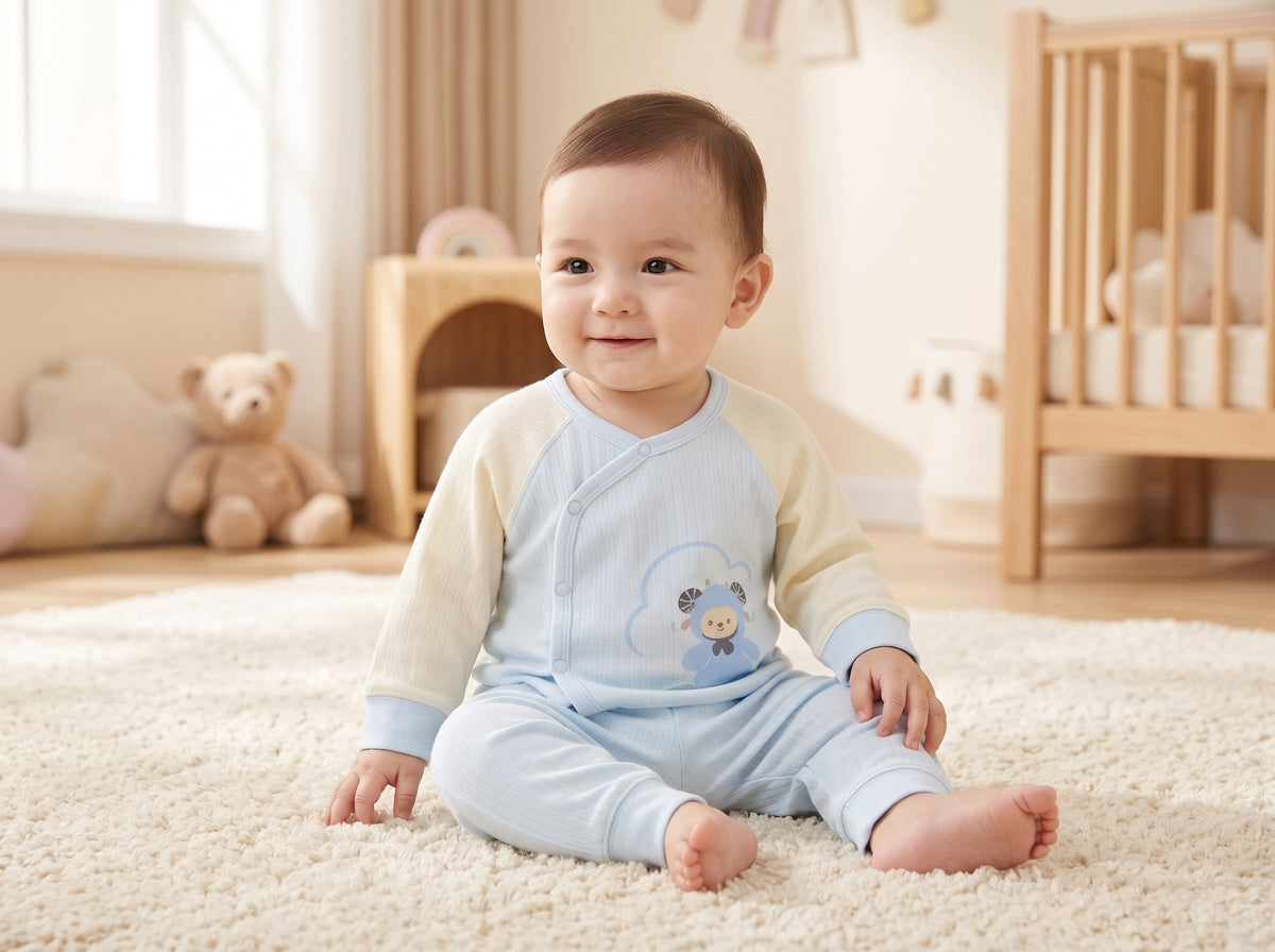 Baby Thermal Cotton Side Snap Top And Trousers 2 Piece Sleepwear Set