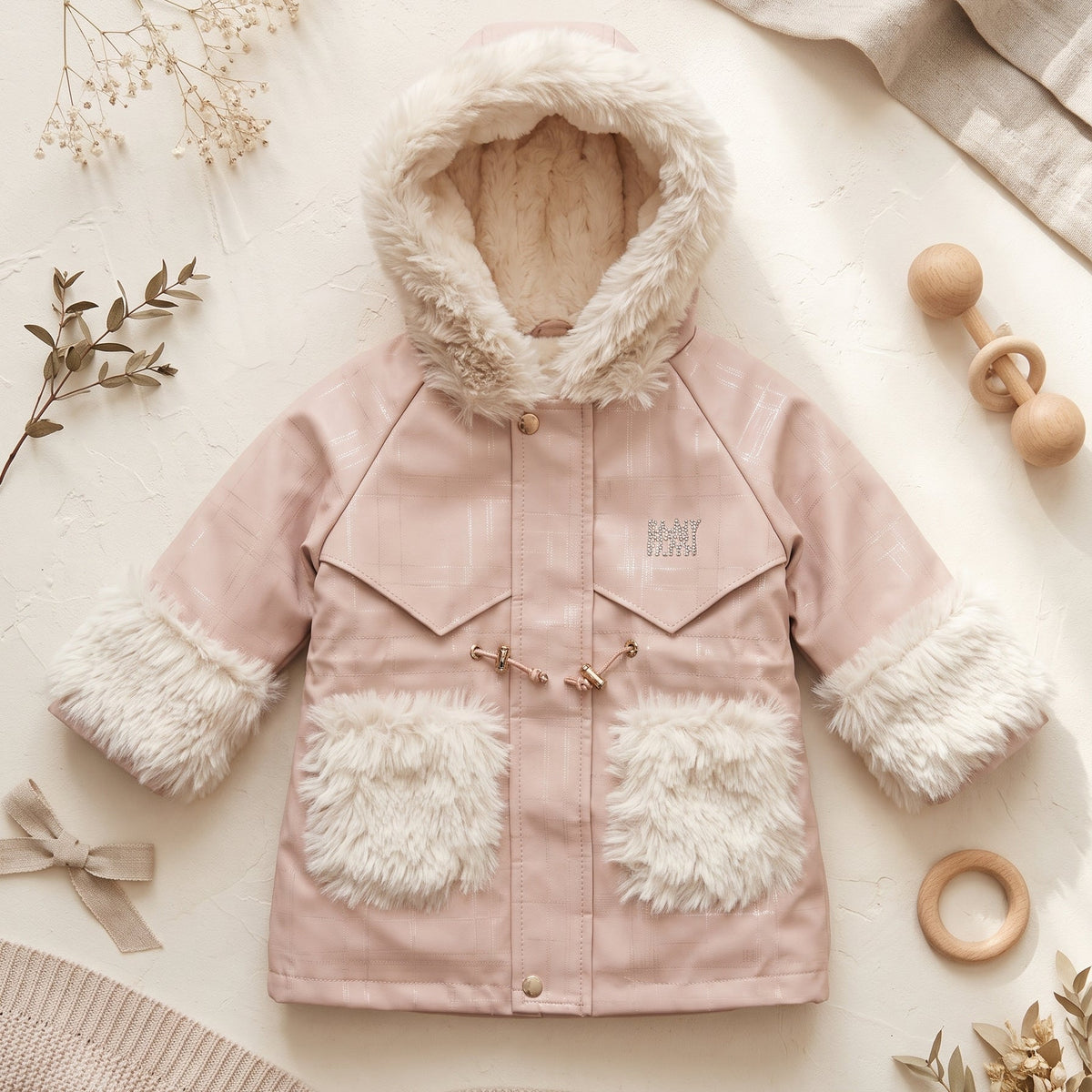 Toddler Girls Elegant Fur Hooded Winter Parka Coat Warm Outerwear Jacket Kids Fashion