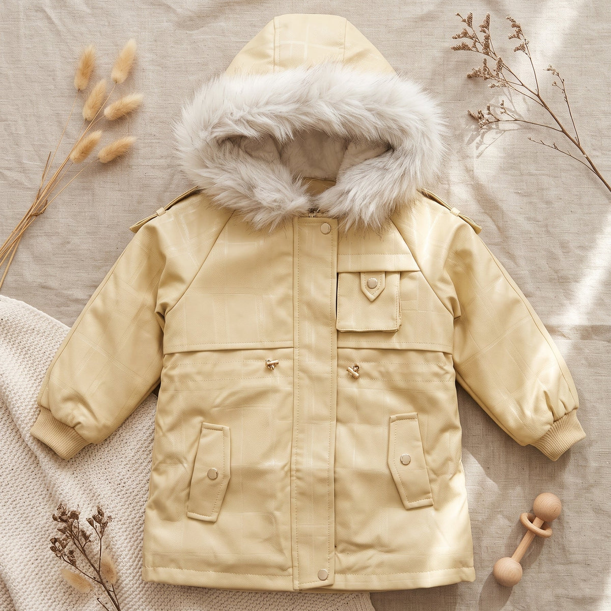 Toddler Girls Elegant Fur Hooded Winter Parka Coat Warm Outerwear Jacket Kids Fashion