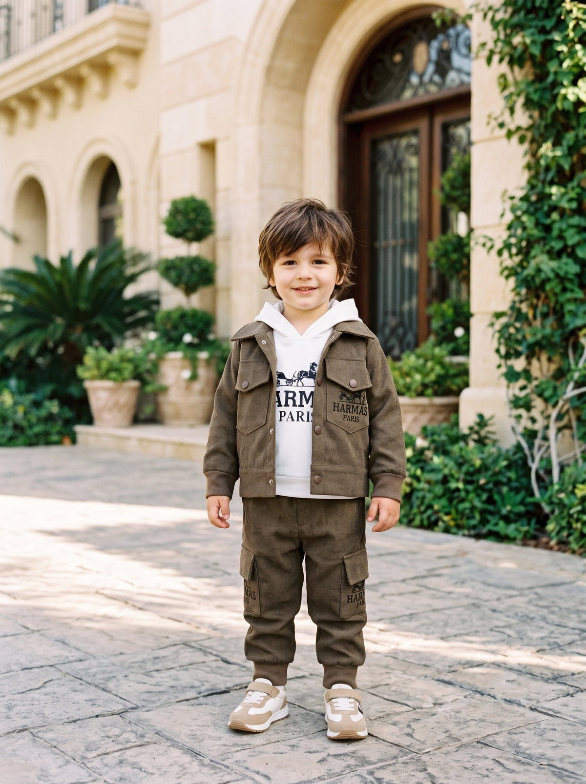 Toddler Boys Stylish Hooded Jacket Cargo Trousers Outfit Set Kids Casual Clothing