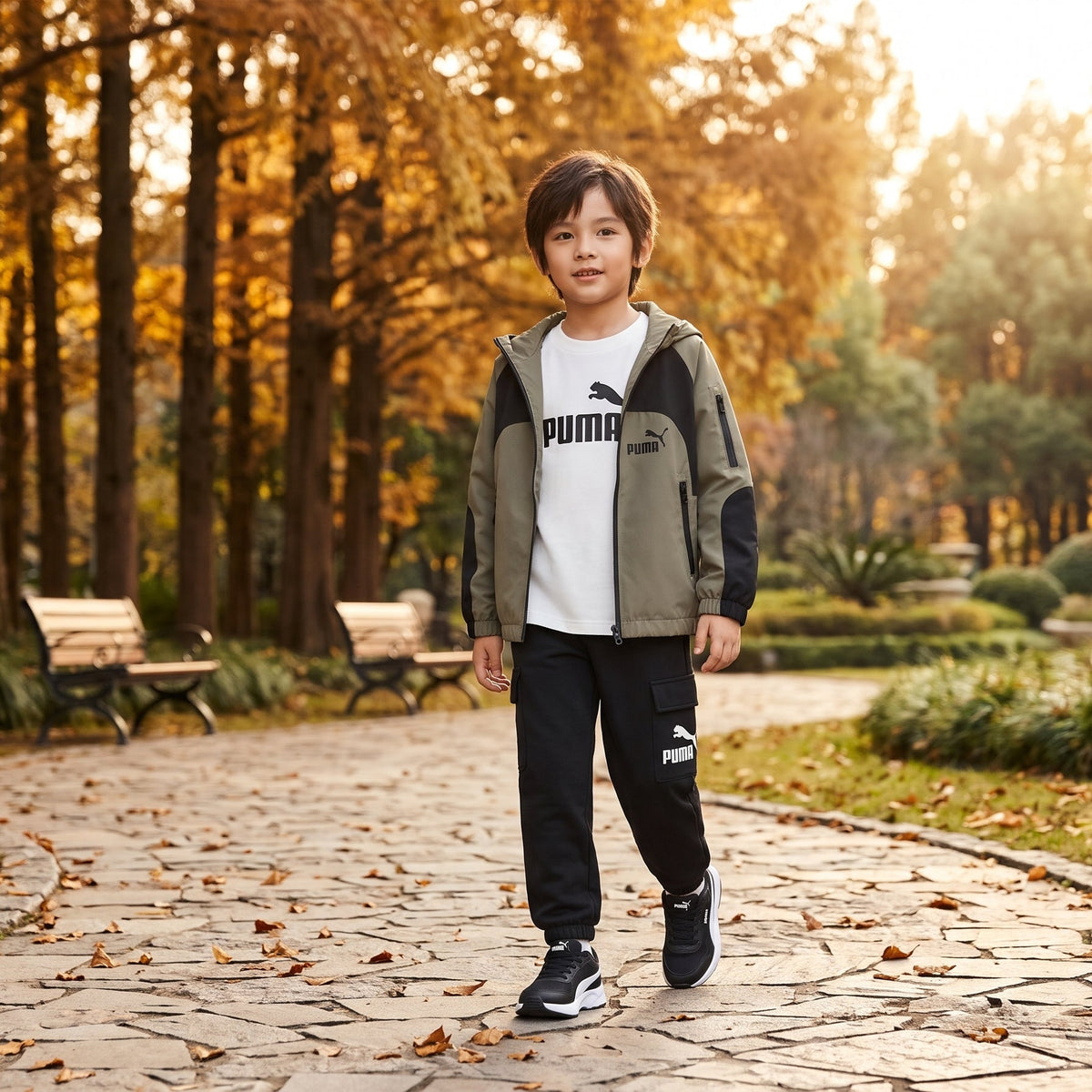 Kids Active 3 Piece Sportswear Tracksuit Set With Hooded Jacket And Joggers