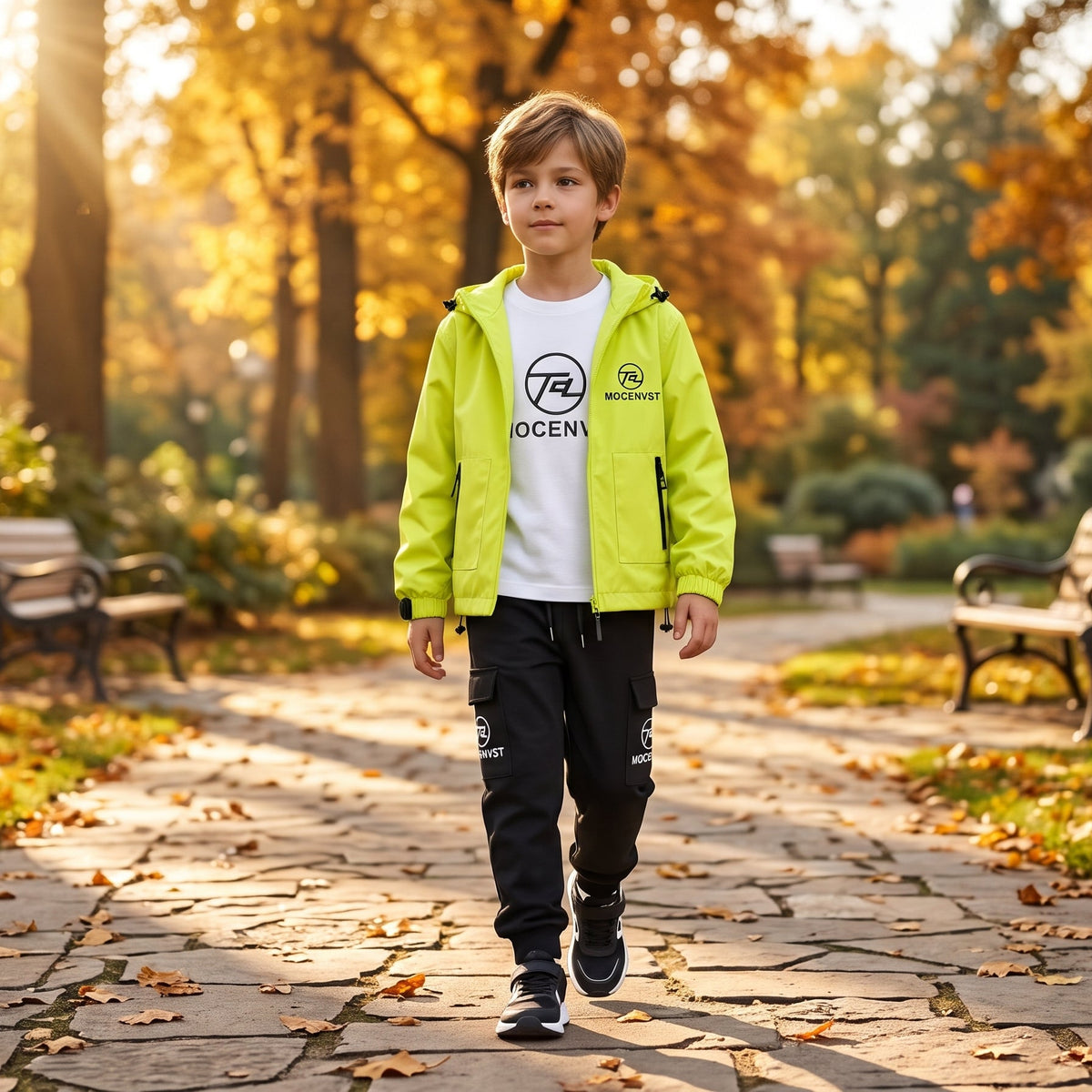 Kids Active 3 Piece Sportswear Tracksuit Set With Hooded Jacket And Joggers