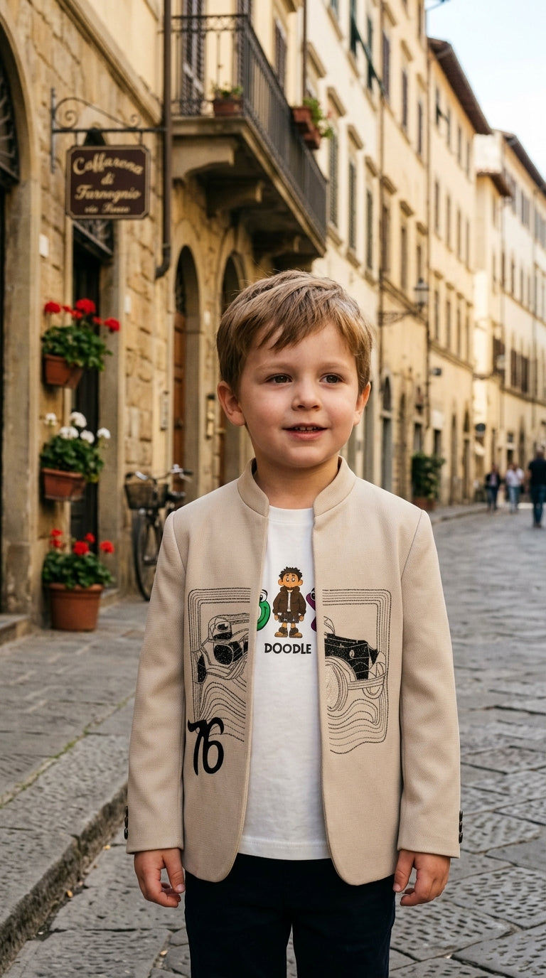Stylish Printed T Shirt And Graphic Jacket Outfit Set For Kids Casual Party Wear