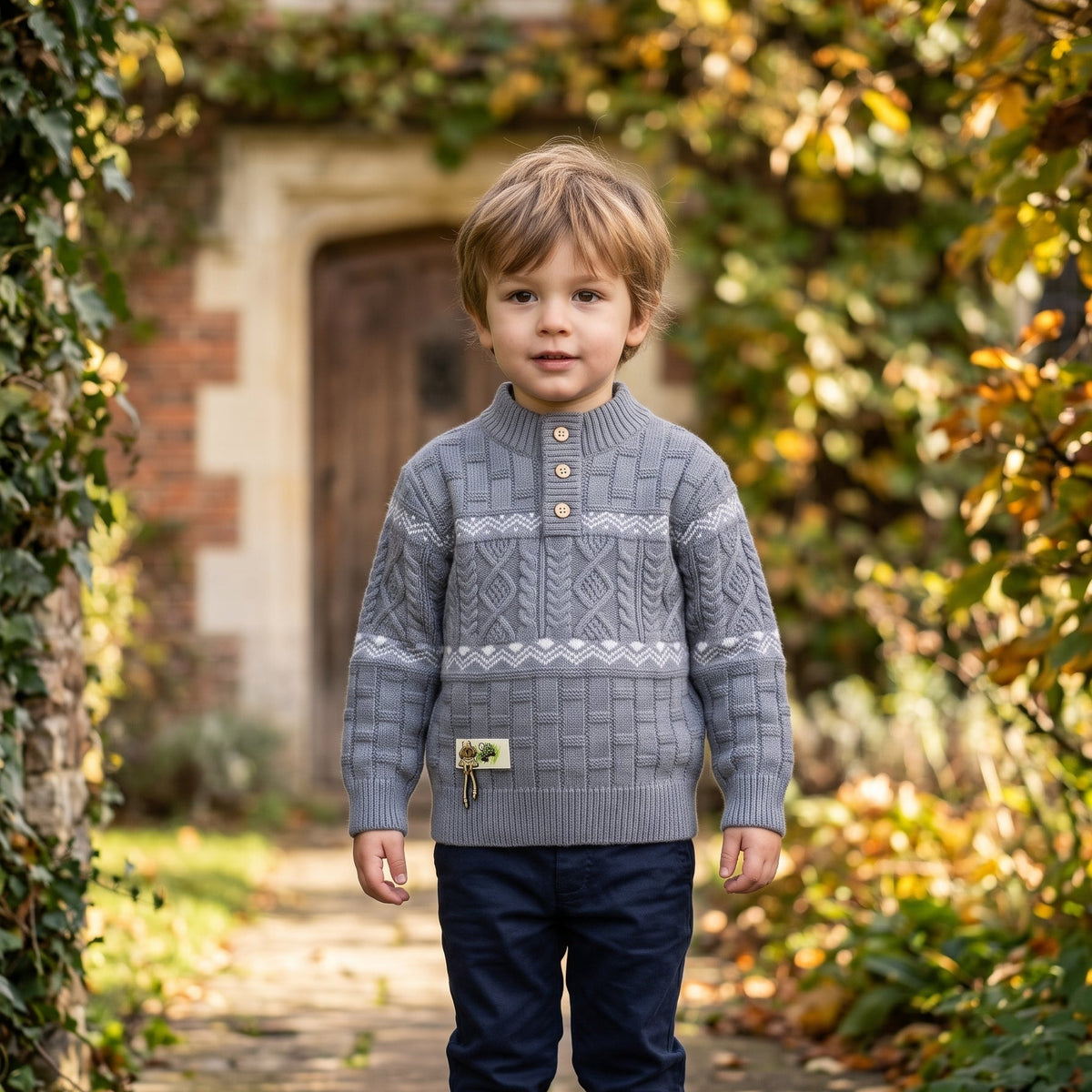 Boys Warm Winter Cable Knit High Neck Button Pullover Sweater Stylish Casual Jumper