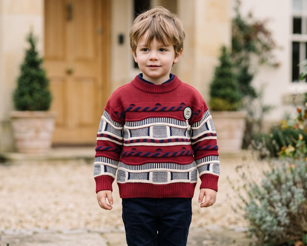 Boys Warm Winter Patterned Knit Pullover Sweater Stylish Geometric Long Sleeve Casual Jumper