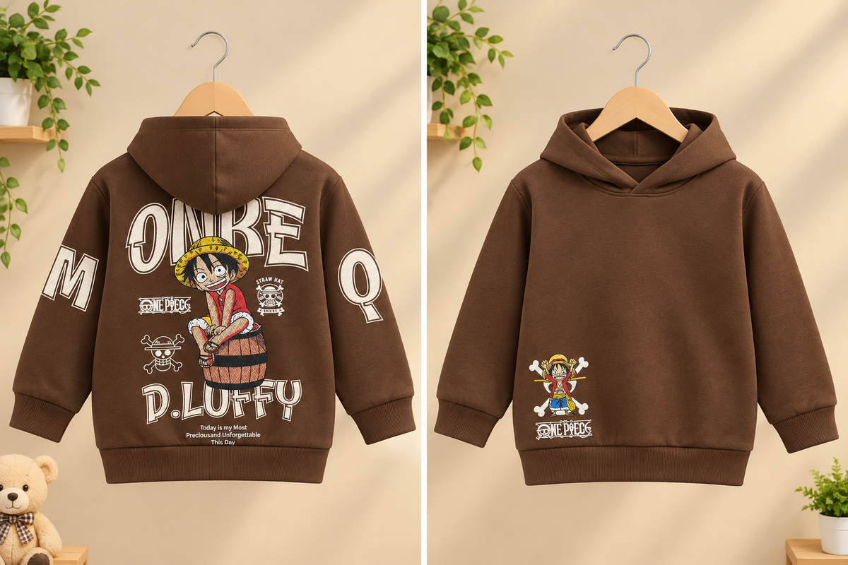 Kids Winter Fleece Hoodie Monkey D Luffy Anime Graphic Printed Front And Back