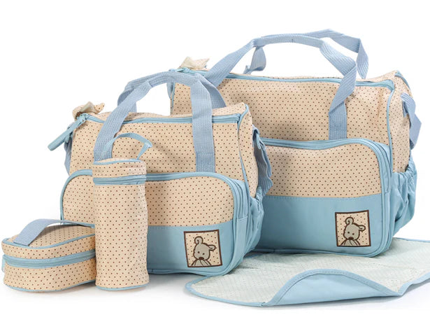 Premium 5 in 1 Baby Diaper Bag Set With Changing Mat And Bottle Holder Red