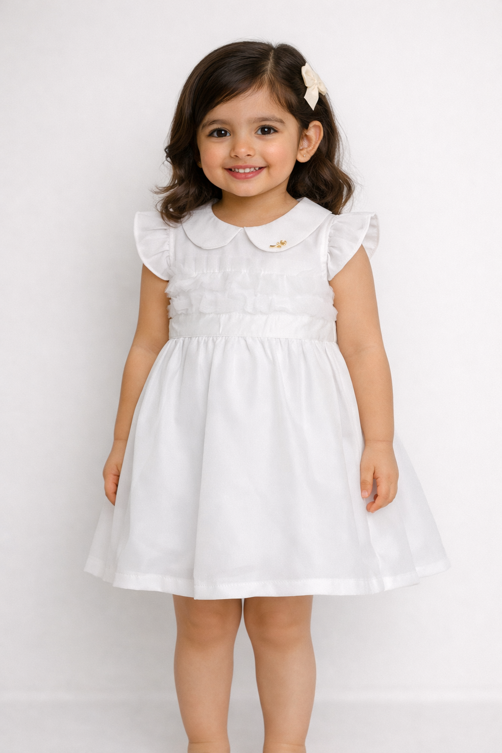 Elegant Toddler Girls' Ruffle Sleeve Party Dress with Peter Pan Collar and Bow Detail