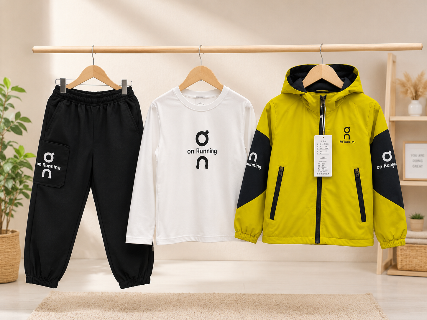 Trendy Kids Sports Three Piece Clothing Set With Comfortable Jacket T Shirt And Pants