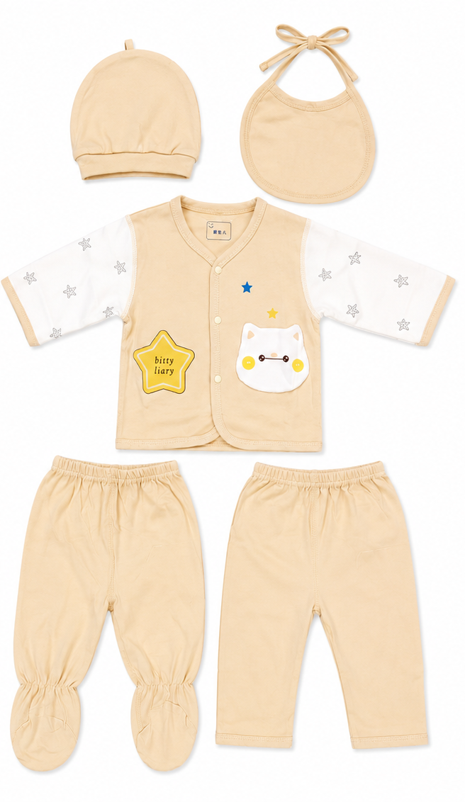 Newborn Cotton Clothing Set: Soft Long-Sleeve Shirt, Pants, Hat, and Bib