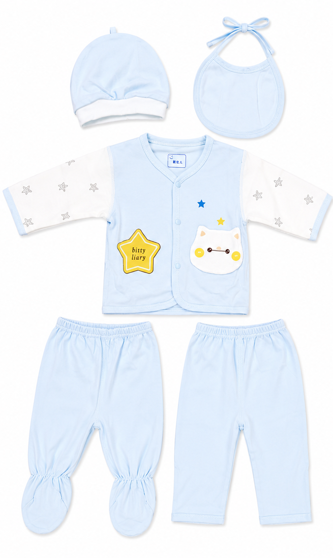 Newborn Cotton Clothing Set: Soft Long-Sleeve Shirt, Pants, Hat, and Bib