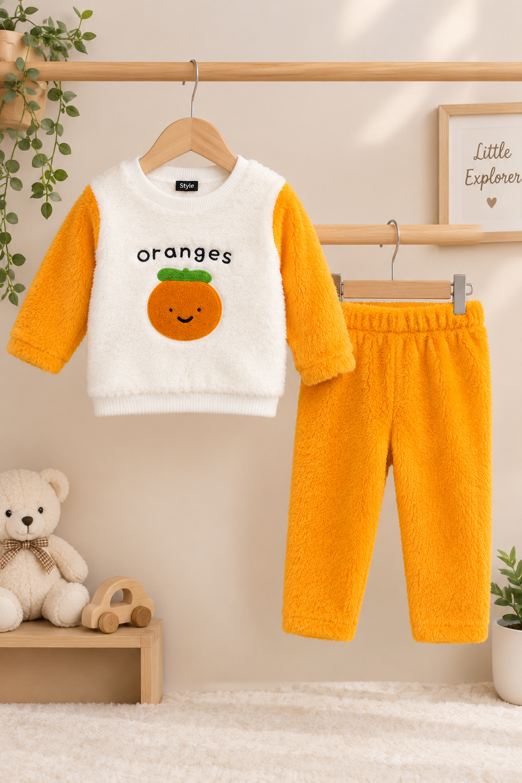 Stylish Kids Two Piece Orange Fuzzy Sweater And Trousers Set