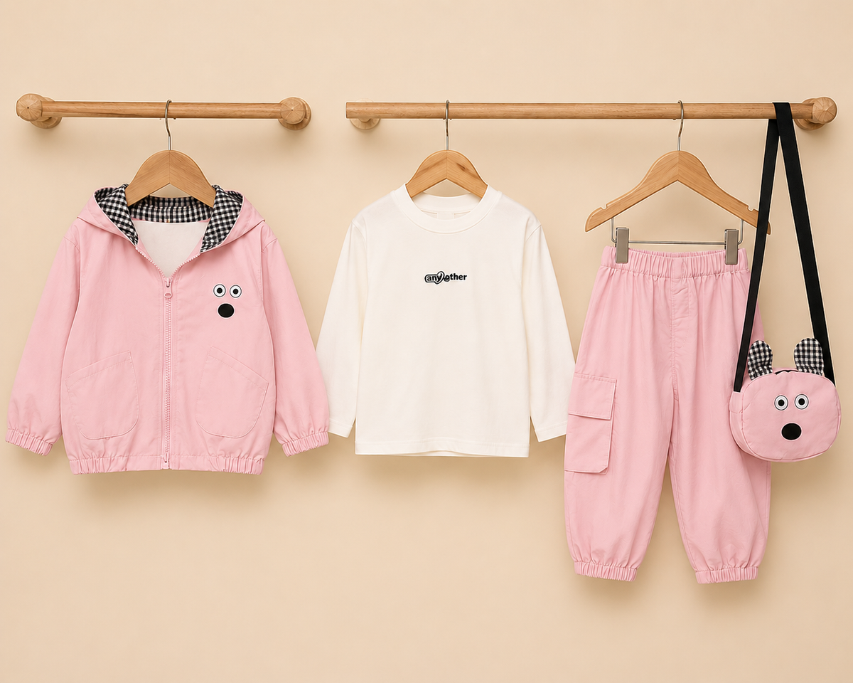 Kids 3-Piece Outfit Set Hooded Jacket White T-Shirt Cargo Trousers
