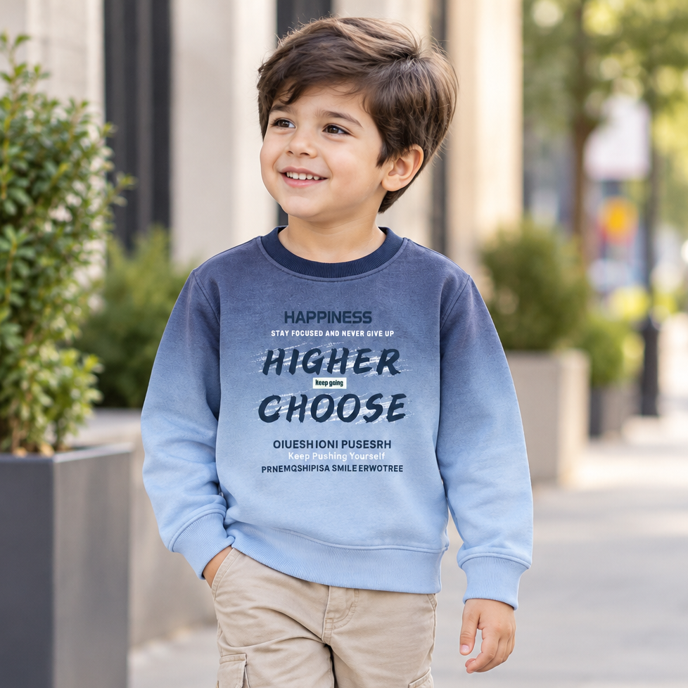 Kids Winter Gradient Ombre Fleece Sweatshirt With Happiness Higher Choose Typography Graphic Print