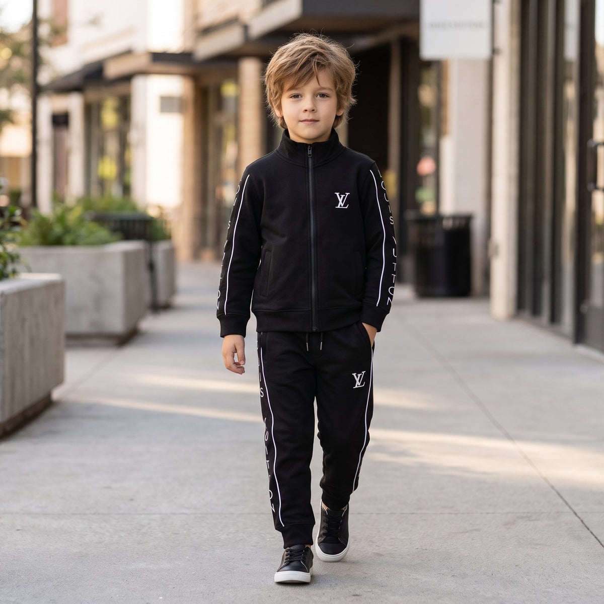 Kids Active Monogram Tracksuit Set With Zip Jacket And Logo Taped Joggers