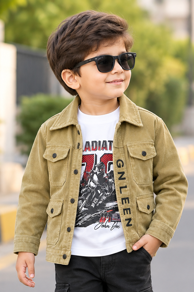 Boys Winter 2-Piece Corduroy Flap Pocket Jacket With Gladiator Graphic Inner Shirt
