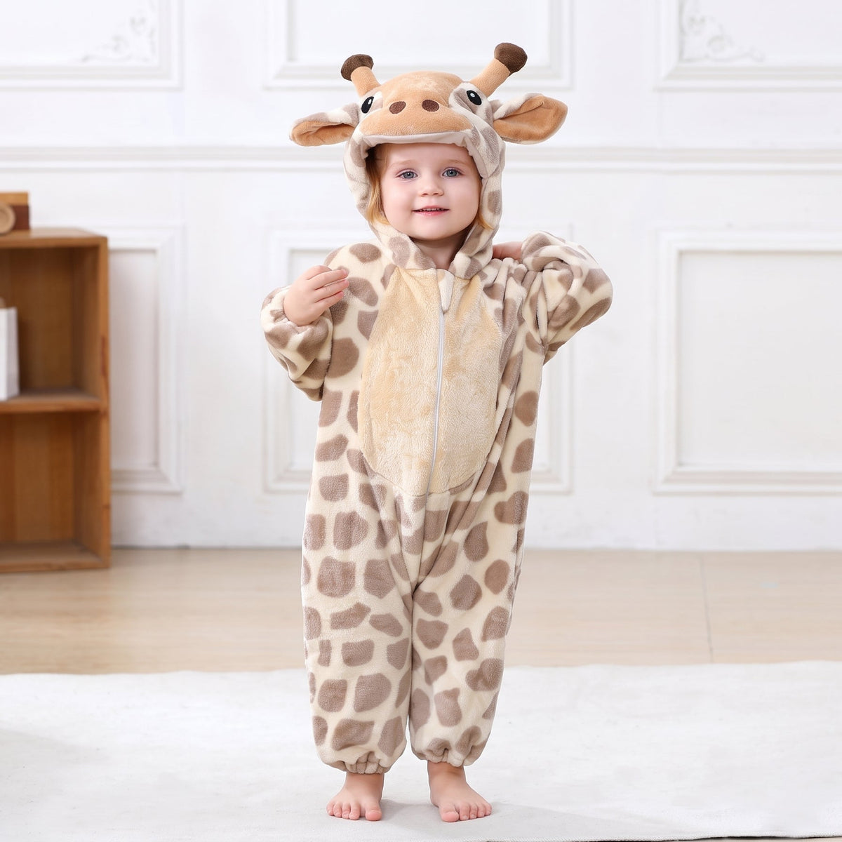 Baby Winter Cute Animal Giraffe Fleece Hooded Romper Jumpsuit Pajamas Onesie