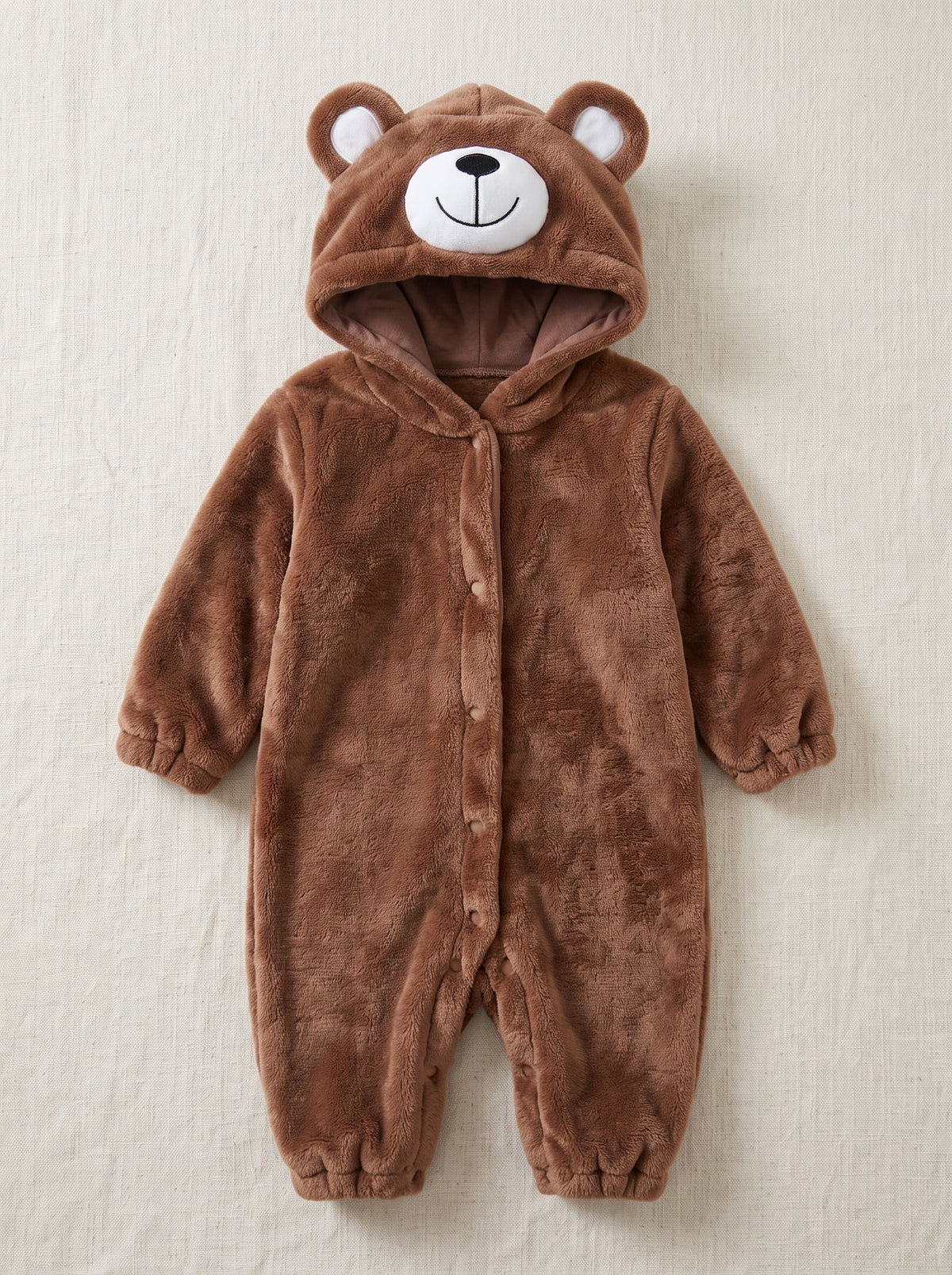 Cozy Plush Dark Brown Bear Baby Romper Hooded Animal Costume Cute Soft Infant
