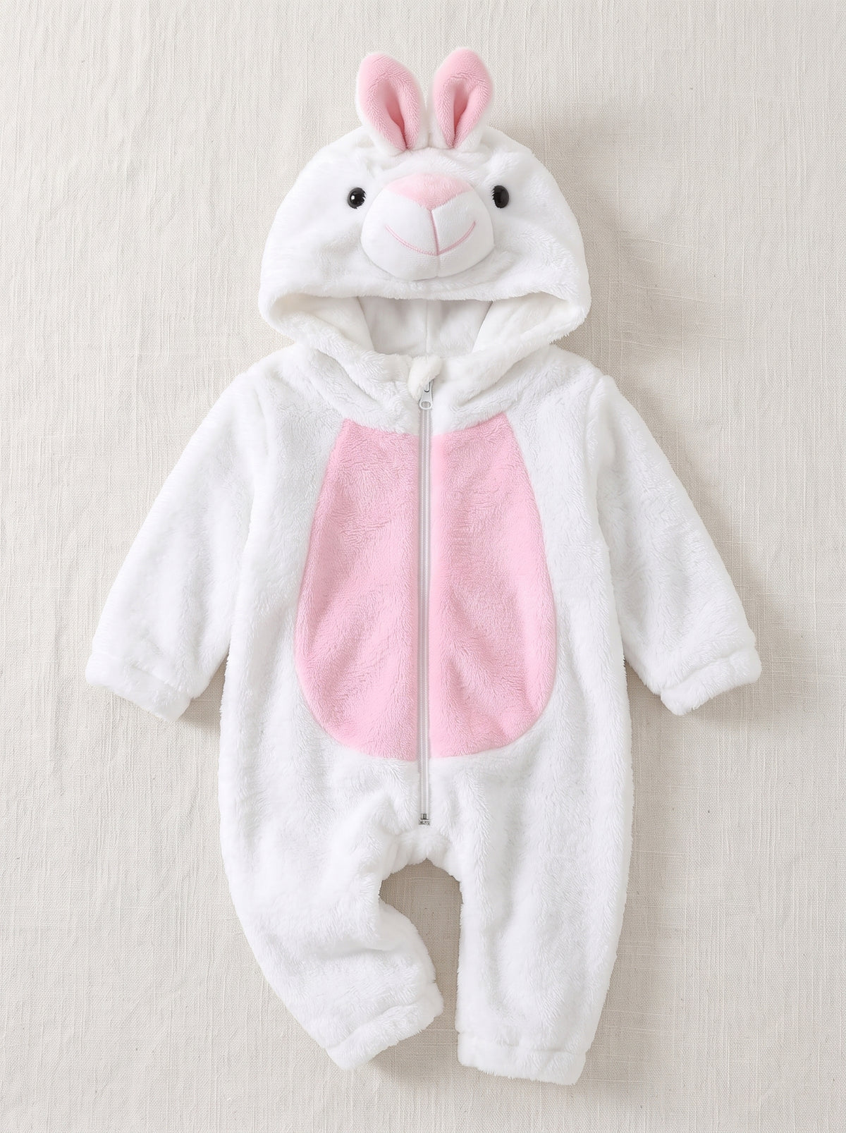 Cozy Plush White Bunny Baby Romper Hooded Rabbit Animal Costume Cute Soft Infant