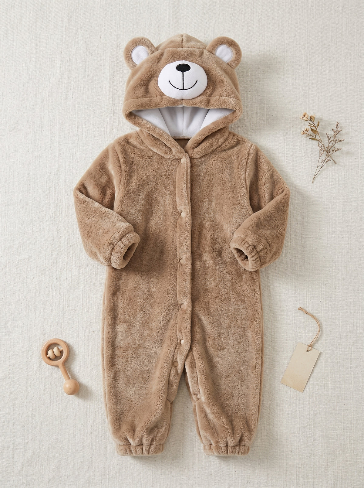 Cozy Plush Brown Teddy Bear Baby Romper Hooded Animal Costume Cute Soft Infant