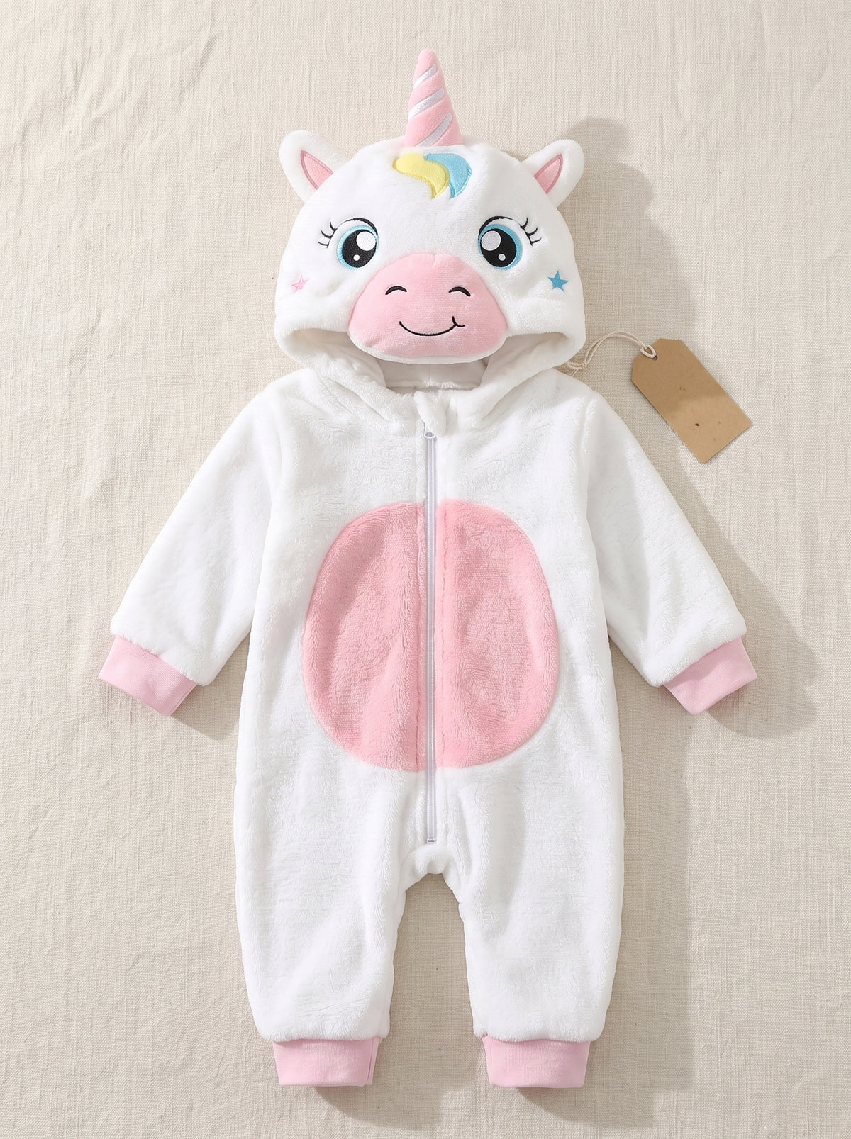 Cozy Plush White Unicorn Baby Romper Hooded Magical Animal Costume Cute Soft Infant
