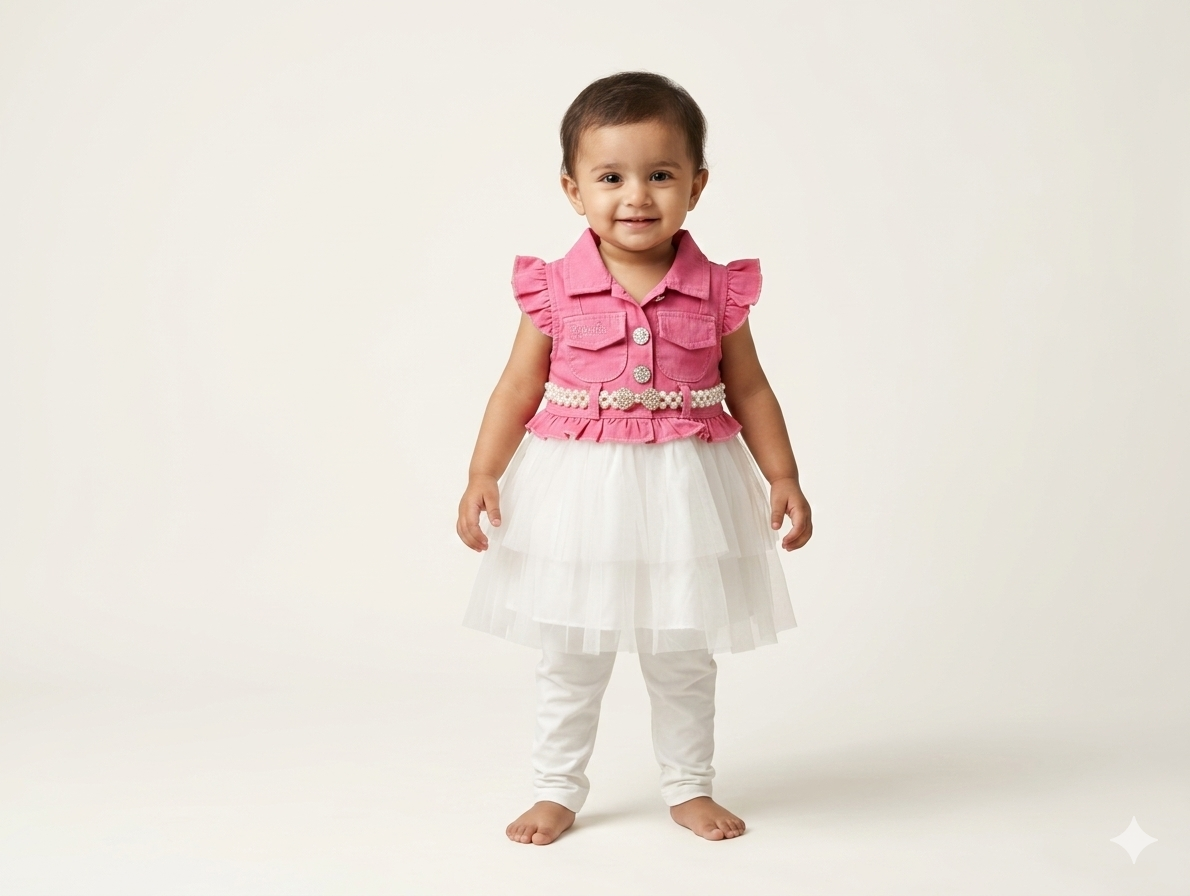 Toddler Girl's 2-Piece Ruffle Denim Vest and Tiered Tulle Tutu Dress Set