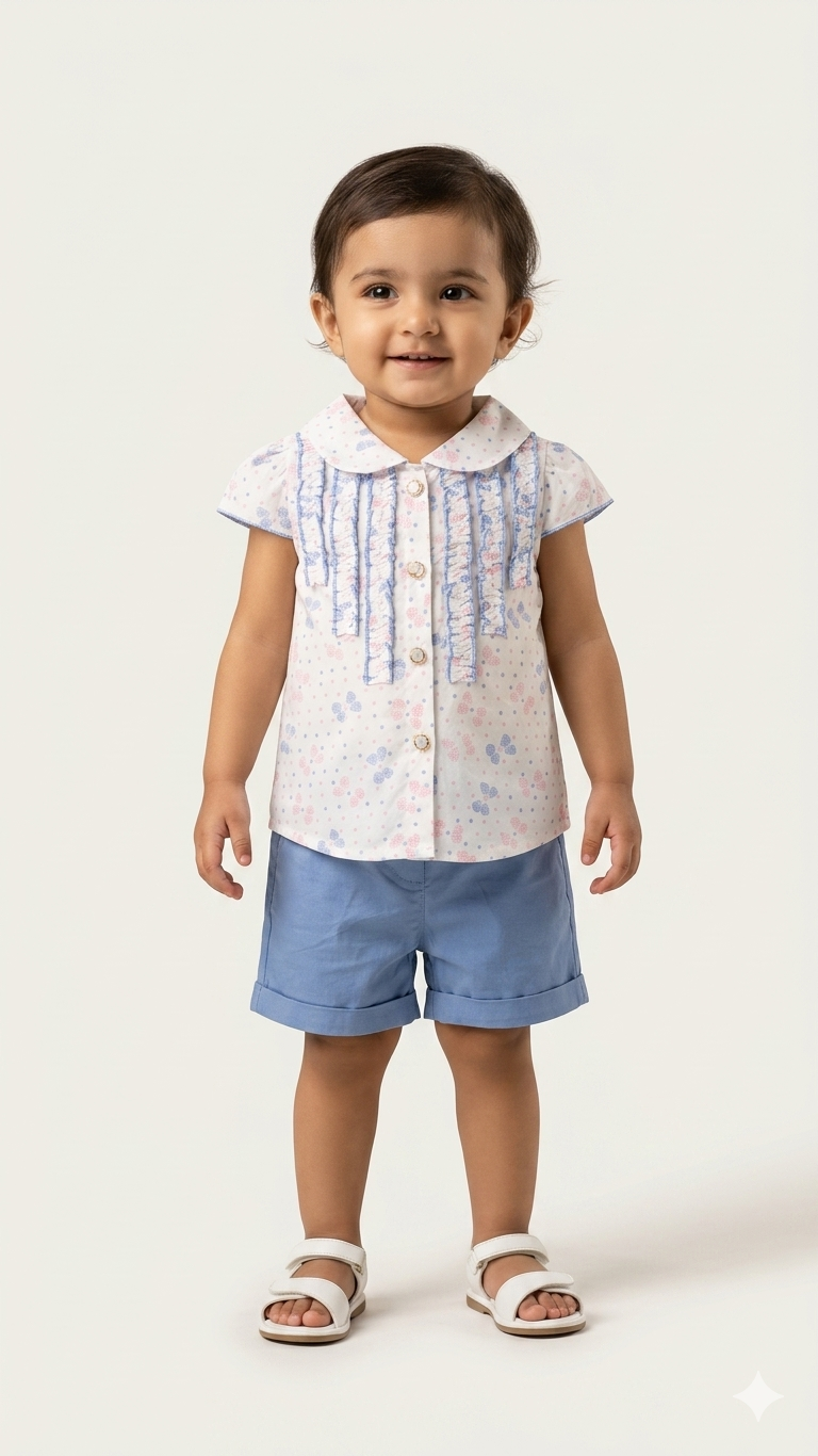 Adorable Toddler Floral Blouse and Solid Color Shorts Set