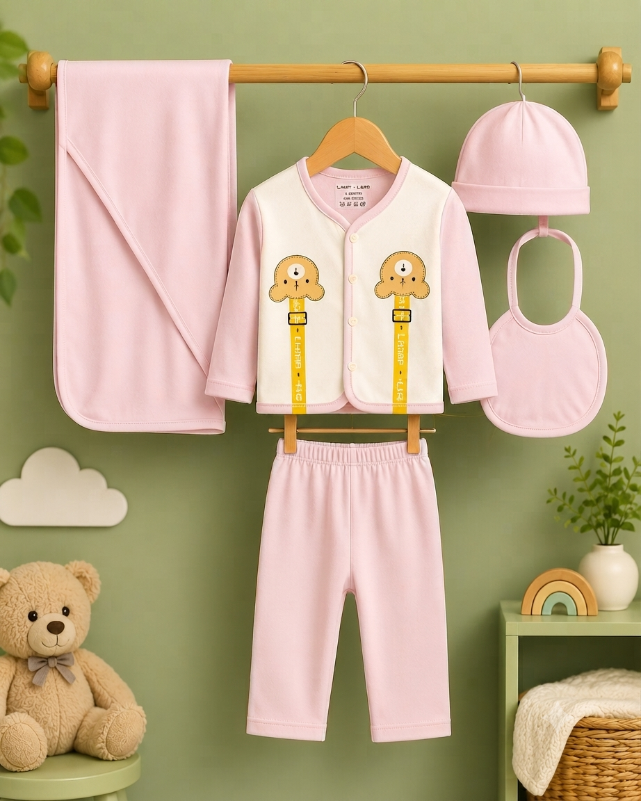 Cute Bear Print Baby Clothing Set Soft Cotton Outfit For Newborn Boys Girls