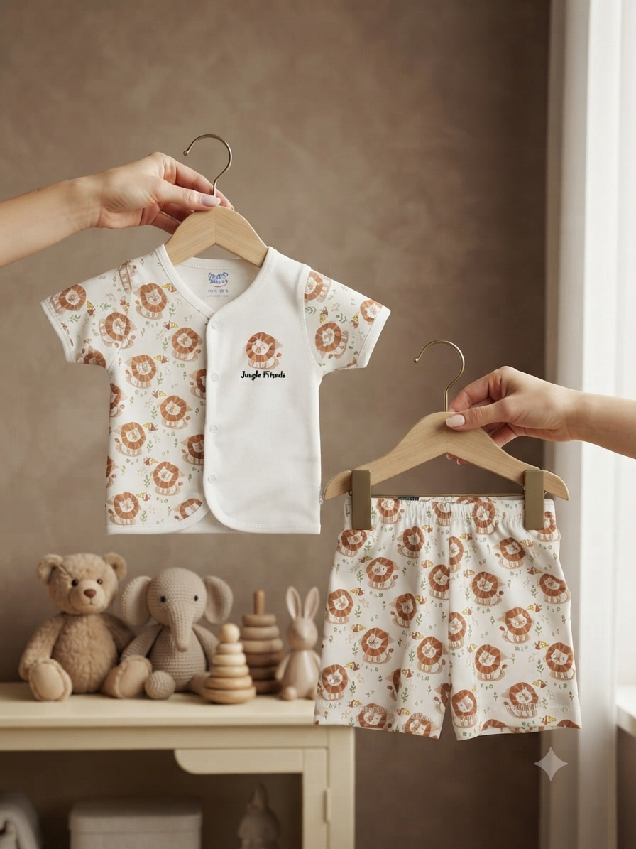 Cute Jungle Friends Printed Cotton Baby Summer Set Soft Short Sleeve Outfit