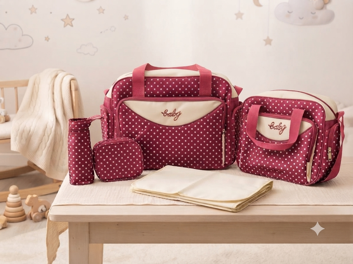 Charming Polka Dot Baby Diaper Bag Set For Fashionable Daily Use