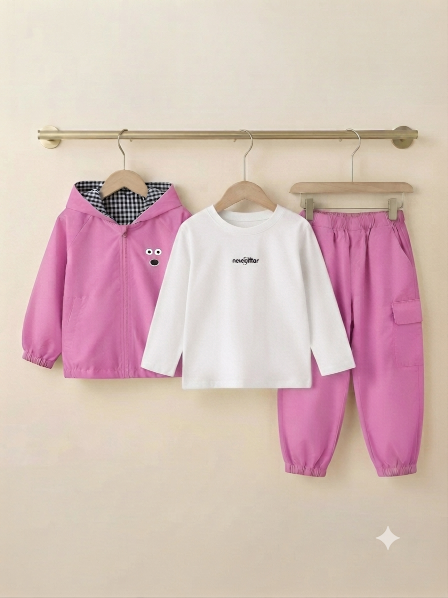 Kids 3-Piece Outfit Set Hooded Jacket White T-Shirt Cargo Trousers