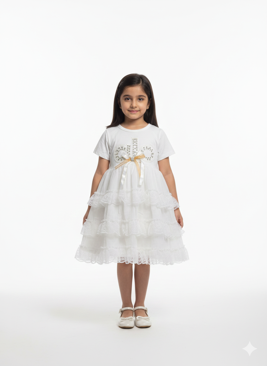 Elegant Girls' Tiered Tulle Party Dress with Crystal Embellished Bodice and Satin Bow