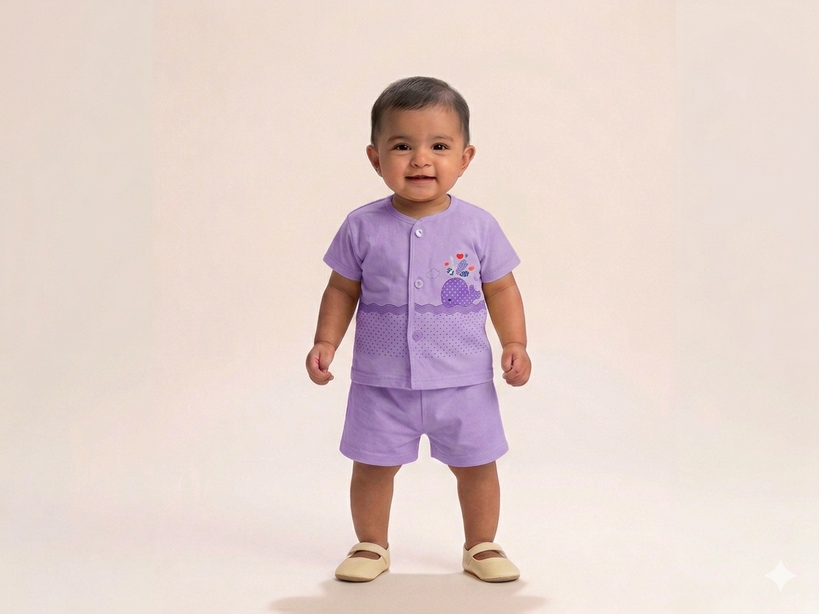 Soft Cotton Whale-Print Top and Shorts Set for Babies: Adorable Summer Comfort