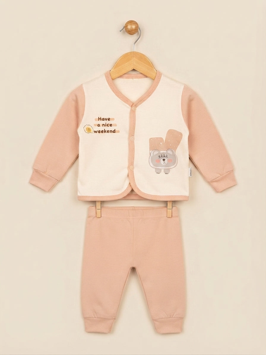Cute Baby Cotton Full Sleeves Cardigan And Trouser Clothing Set For Daily Wear