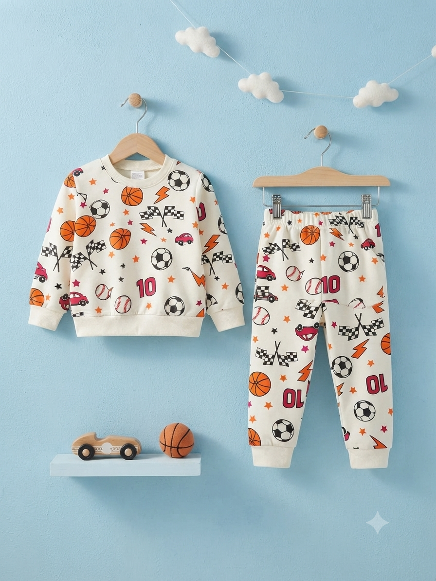 Kids Fun Graphic Print Crewneck Sweatshirt and Comfy Trouser Set
