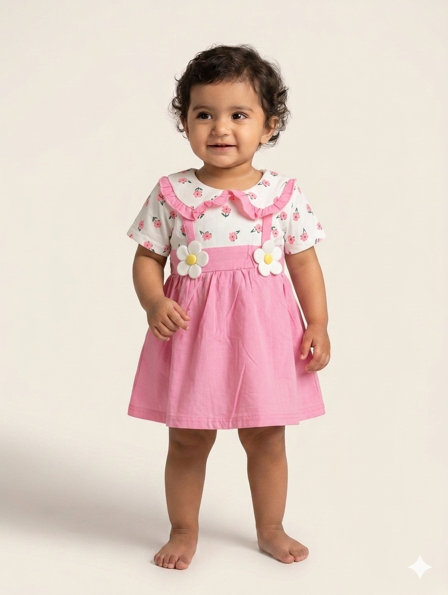Adorable Toddler Girls Floral Pinafore Dress Set with Cute Daisy Accents for Casual Wear