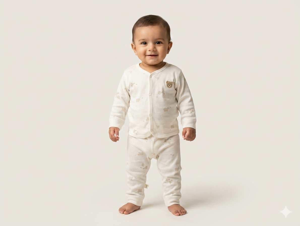 Organic Cotton Baby Pajama Set – Soft Two-Piece Sleepwear with Cute Bear Embroidery