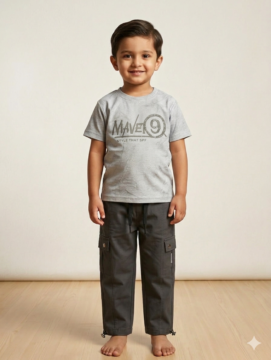 Boys Maverick Graphic Tee and Cargo Pants Two-Piece Set - Modern Comfortable Active Play Outfit