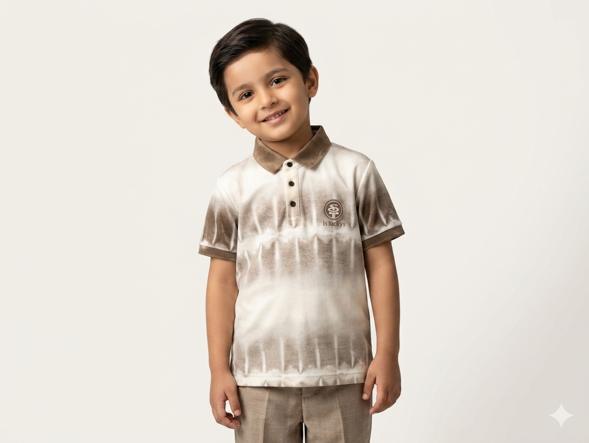 Premium Boys' Tie-Dye Polo Shirt – Stylish Casual Wear in Earthy Tones for Kids
